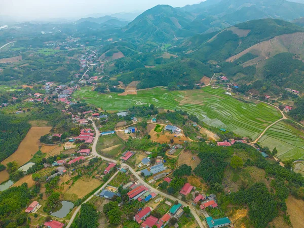 Top view of Rice fields on terraced in highway of Yen Bai, Vietnam. Rice fields prepare the harvest at Northwest Vietnam
