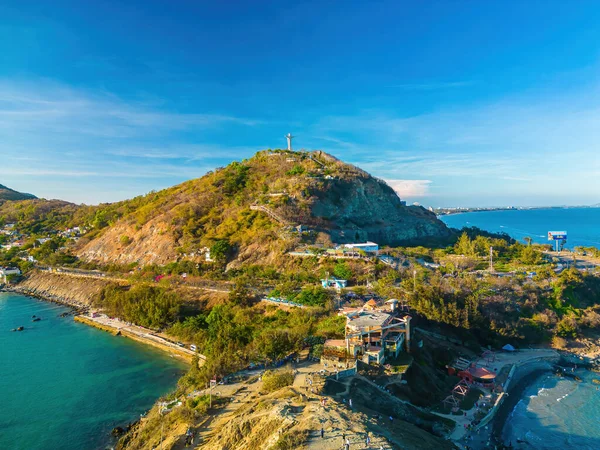 Top view of Vung Tau with statue of Jesus Christ on Mountain . the most popular local place. Christ the King, a statue of Jesus. Travel concept.
