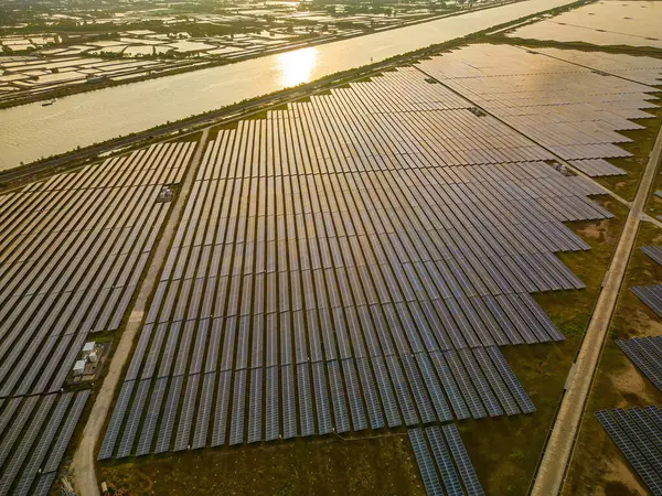 Vista Dall Alto Dei Pannelli Solari Azienda Fonte Alternativa Energia — Foto Stock
