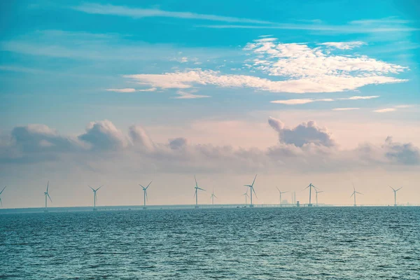 海风场全景全景 有高风力涡轮机发电 并在越南Tra Vinh有复制空间 绿色能源概念 生态节选 — 图库照片