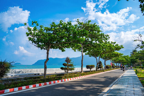 The famous road which leads along the coastline mountains in Con Dao island, Vietnam. Con Dao island is one of the famous destinations in southern Vietnam.