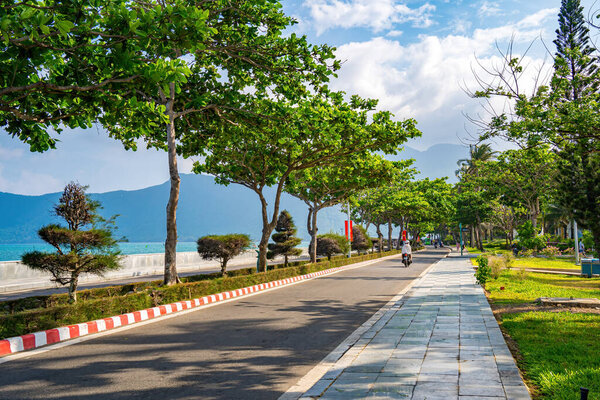 The famous road which leads along the coastline mountains in Con Dao island, Vietnam. Con Dao island is one of the famous destinations in southern Vietnam.