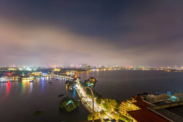 Aerial View Hanoi Skyline Cityscape Sunset Time Tran Quoc Pagoda — Stock Photo, Image