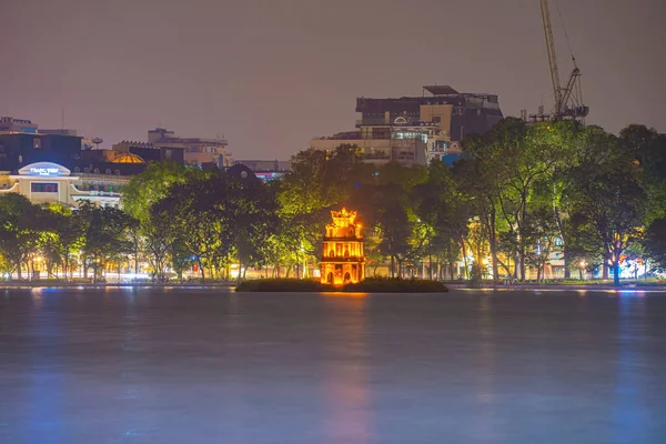 Hoan Kiem Gölü Guom Veya Geceleri Hanoi Nin Merkezinde Bulunan — Stok fotoğraf