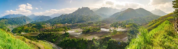 越南老蔡省Y Ty市Sang Sao稻田的空中图像 越南的风景全景 桑马的梯田 壮观的稻田片片全景拍摄 — 图库照片