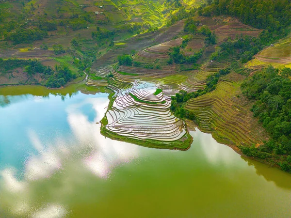 Aerial Image Rice Terraces Muong Hum Lao Cai Province Vietnam — Stock Photo, Image