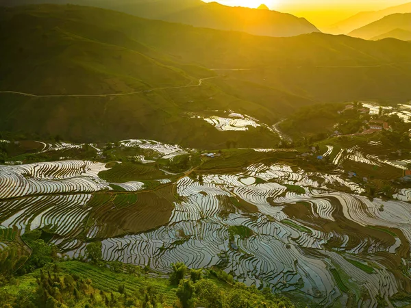 Letecký Snímek Rýžových Teras Ngai Thau Provincie Lao Cai Vietnam — Stock fotografie