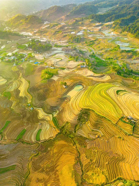 Εναέρια Εικόνα Του Ρυζιού Βεράντες Ngai Thau Λάο Τσάι Επαρχία — Φωτογραφία Αρχείου
