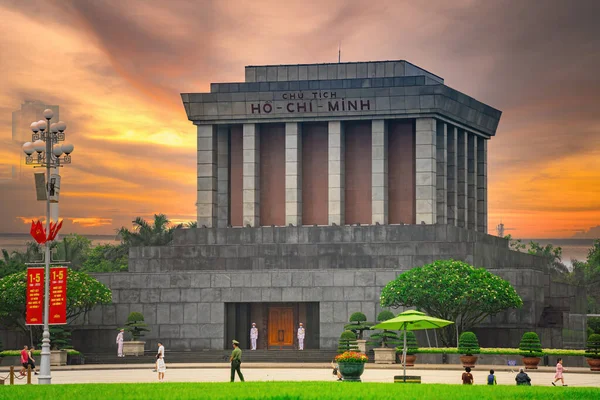 stock image The Ho Chi Minh Mausoleum in centre of the Ba Dinh Square in Hanoi, Vietnam. Cinematic sky in background. This is a popular tourist destination of Asia.Travel concept