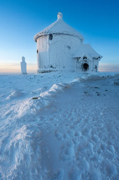 Peak Sniezka Mountains Winter Sunrise Poland Czech Republic Border Giant — Foto Stock