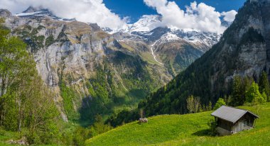 amazing landscape on alps during spring in Lauterbrunnen in Switzerland