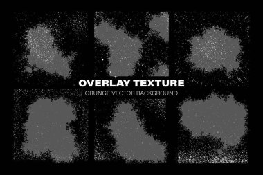 Set of overlay grunge vector background with dust and scratched textured effect.