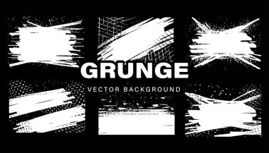 Set of overlay grunge vector background with dust and scratched textured effect.