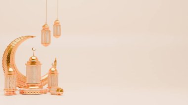 Sancak şablonu için 3D Render Ramazan Arkaplanı fener ve İslamik süslemeler