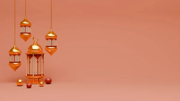 Render Ramadan Background Lantern Islamic Ornaments Banner Template — Stock Photo, Image