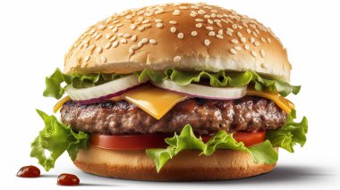 hamburger with cheese and lettuce on white background clipart