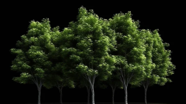 Árvore Com Folhas Verdes Fundo Preto — Fotografia de Stock