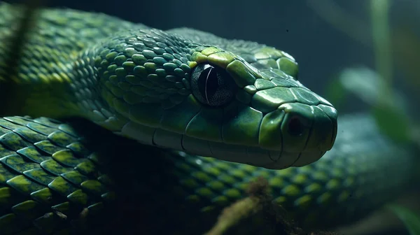 Közel Egy Zöld Kígyó — Stock Fotó