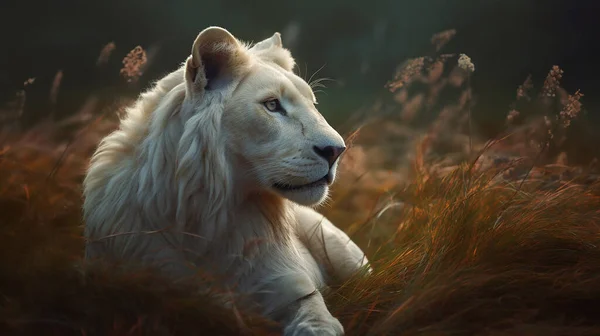 动物园里一只白狮的近照 — 图库照片