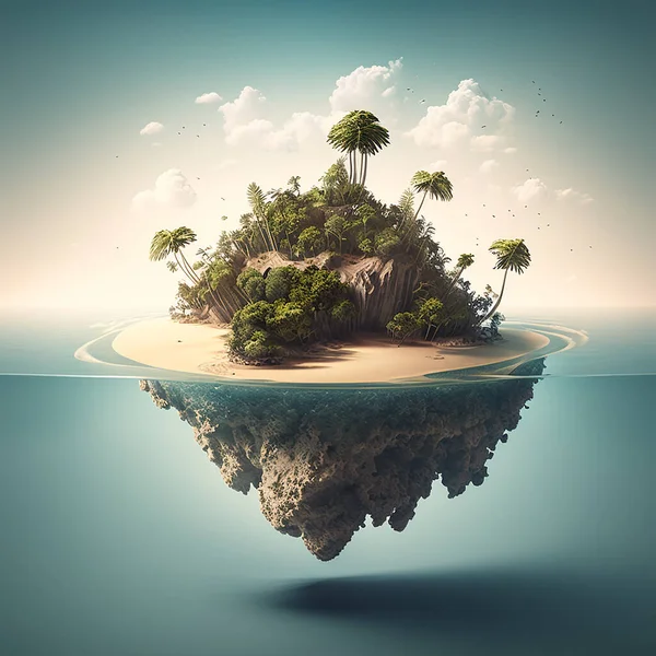 Tropický Ostrov Palmami Mořem Rendering — Stock fotografie
