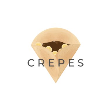 Thin And Delicious Crepes Vector Illustration Logo With Chocolate And Banana Fruit Filling