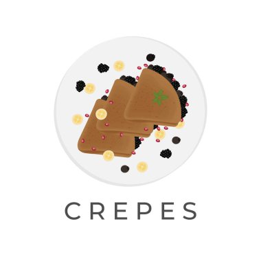 Chocolate Crepe Vector Illustration Logo With Fresh Fruit Added And Served On A White Plate