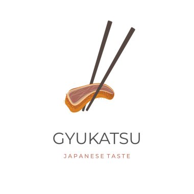 Vector Illustration Logo of Gyu Katsu Or Beef Katsu Eaten With Chopsticks