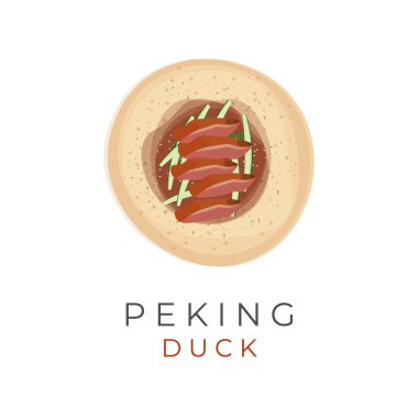 Vector illustration logo of Peking duck eaten with green pancakes or Chinese pancakes