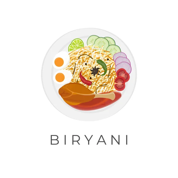 Vector Illustration Logo Chicken Biryani Rice Curry Sauce Served White — Vetor de Stock
