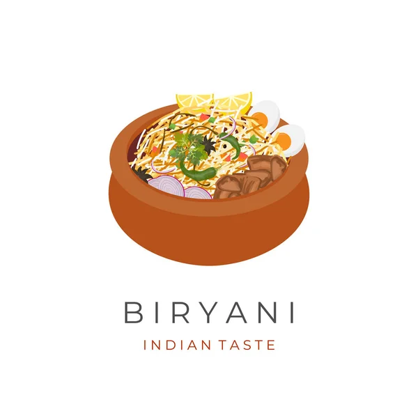 Vector Illustration Logo Beef Biryani Rice Served Indian Clay Pot — Vetor de Stock