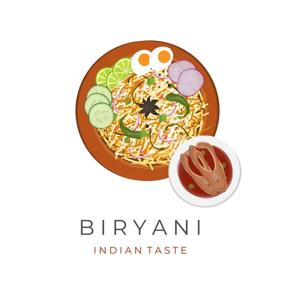 Fish Biryani Rice Vector Illustration Logo — Vetor de Stock