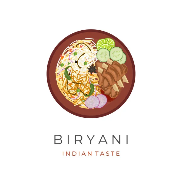 Vector Illustration Logo Beef Biryani Rice Served Clay Plate — Vetor de Stock