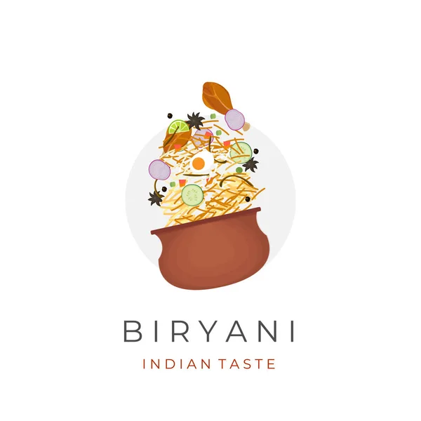 Biryani Rice Vector Illustration Logo Complete Side Dishes Served Indian — Vetor de Stock