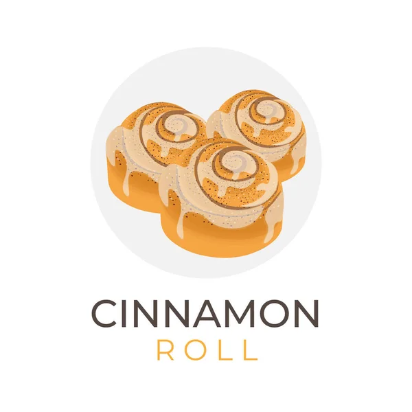 Cinnamon Roll Vector Illustration Logo Melting Icing — Vettoriale Stock