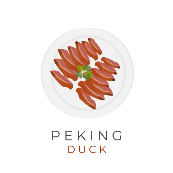 Logo Vector Illustration Cuts Chinese Peking Duck Served White Plate — Stock Vector