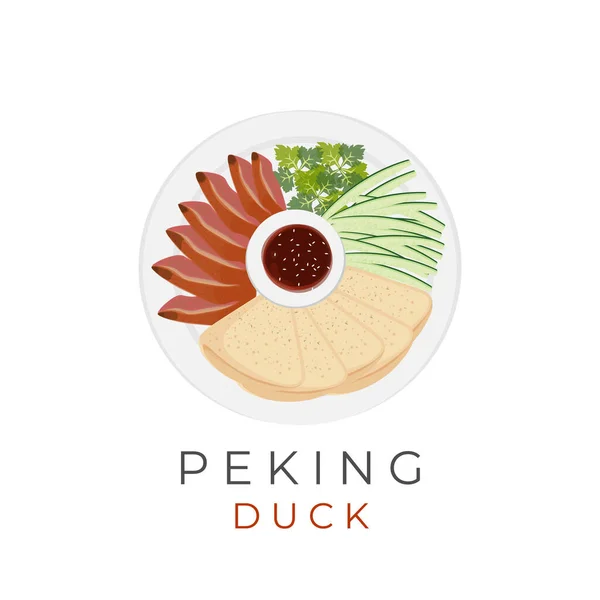 Logo Illustration Vector Peking Duck Chinese Pancakes Served White Plate — Stock Vector