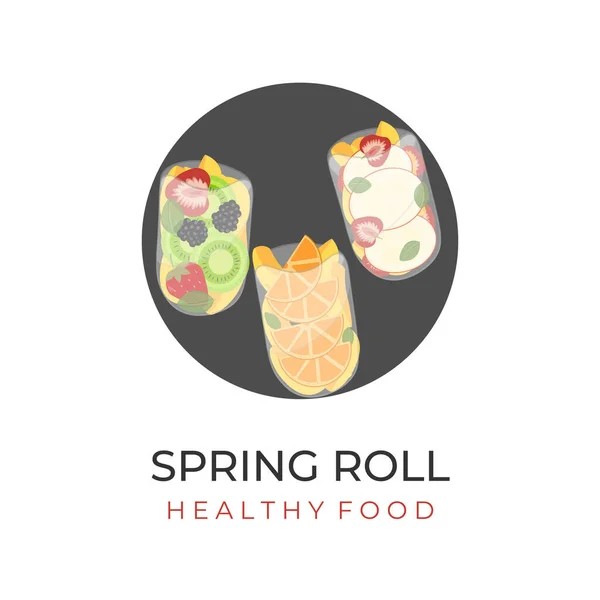 Logo Vietnamese Spring Roll Wrapped Rice Paper Delicious Fresh Fruit — Vetor de Stock