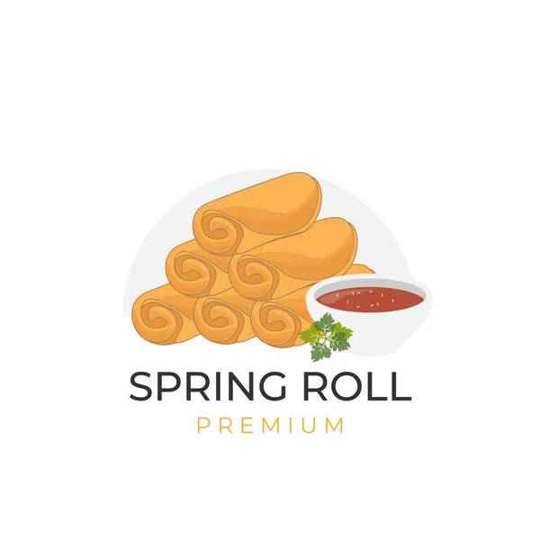 Vector Illustration Logo Spring Roll Fried Lumpia Delicious Sauce — Stock Vector
