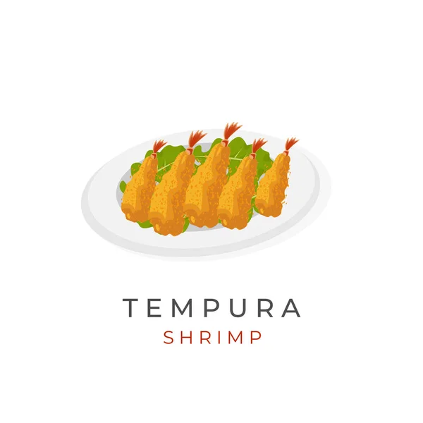 Japanese Ebi Furai Tempura Illustration Logo Served Plate — Stock Vector