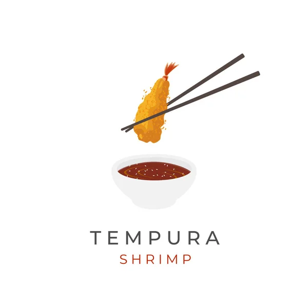 Japanese Ebi Furai Tempura Vector Illustration Logo Eaten Chopsticks Dipped — Vetor de Stock