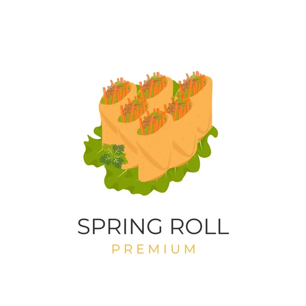 Spring Roll Vector Illustration Logo Lumpia Delicious Vegetable Filling Ready — Stock Vector