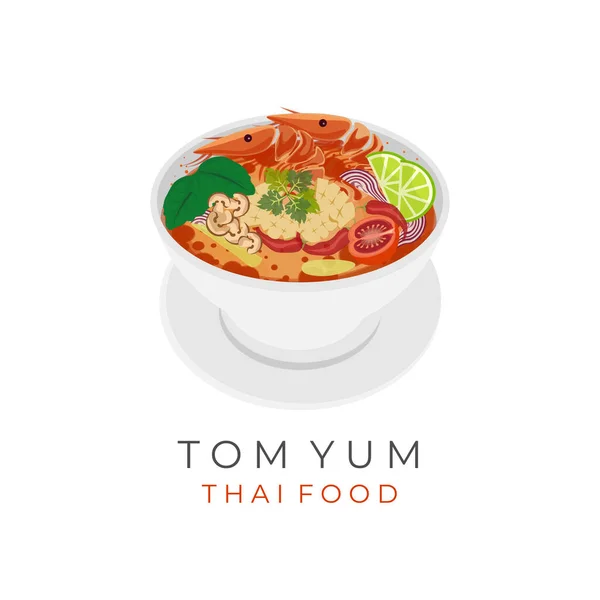 Thai Food Tom Yum Soup Vector Illustration Logo Seafood Stuffing — Vetor de Stock