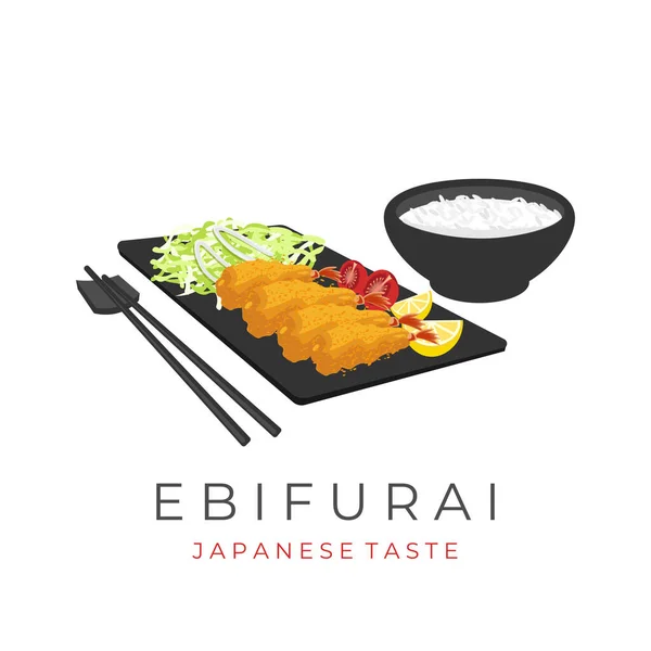 Japanese Ebi Furai Illustration Logo Ready Eat Served Rice — Vetor de Stock