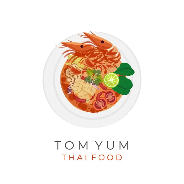 Tom Yum Soup Vector Illustration Logo Seafood Filling Fresh Spicy — Stock Vector