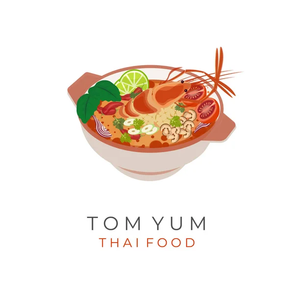 Thai Food Tom Yum Soup Vector Illustration Logo Bowl — Stock Vector