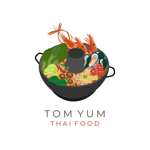 Tom Yum Vector Illustration Logo Thai Food Served Steam Boat — Stock Vector