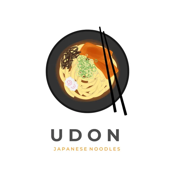 Japanese Udon Noodle Soup Vector Illustration Logo Tofu Topping Ready — Vetor de Stock