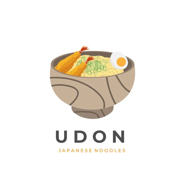 Traditional Japanese Udon Soup Vector Illustration Logo Egg Shrimp Tempura — Stock Vector