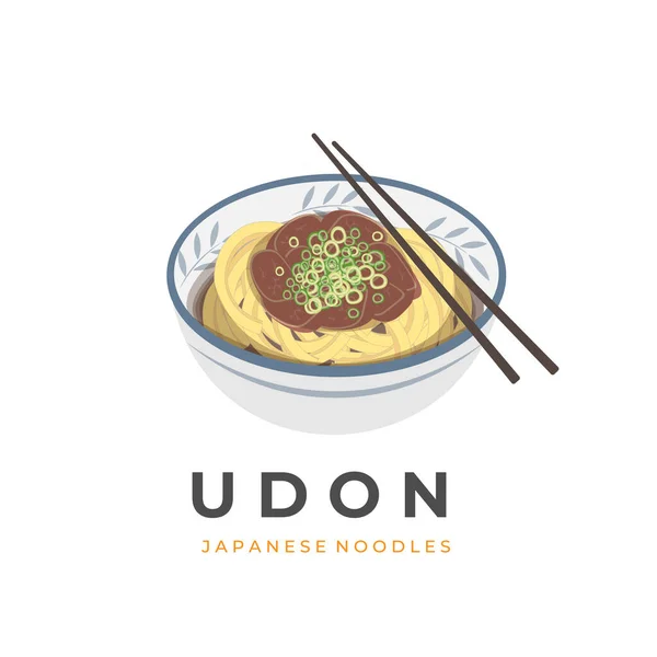 Beef Udon Niku Udon Soup Vector Illustration Logo — Vetor de Stock
