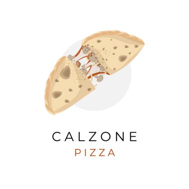 Pizza Calzone Illustration Logo Cut With Delicious Stuffing